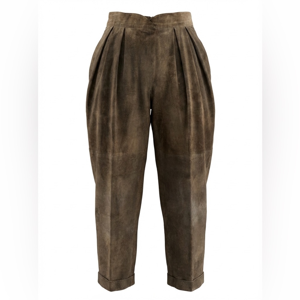 Maxima High Waist Barrel Pleat Suede Brown Vintage Woman’s SZ 12